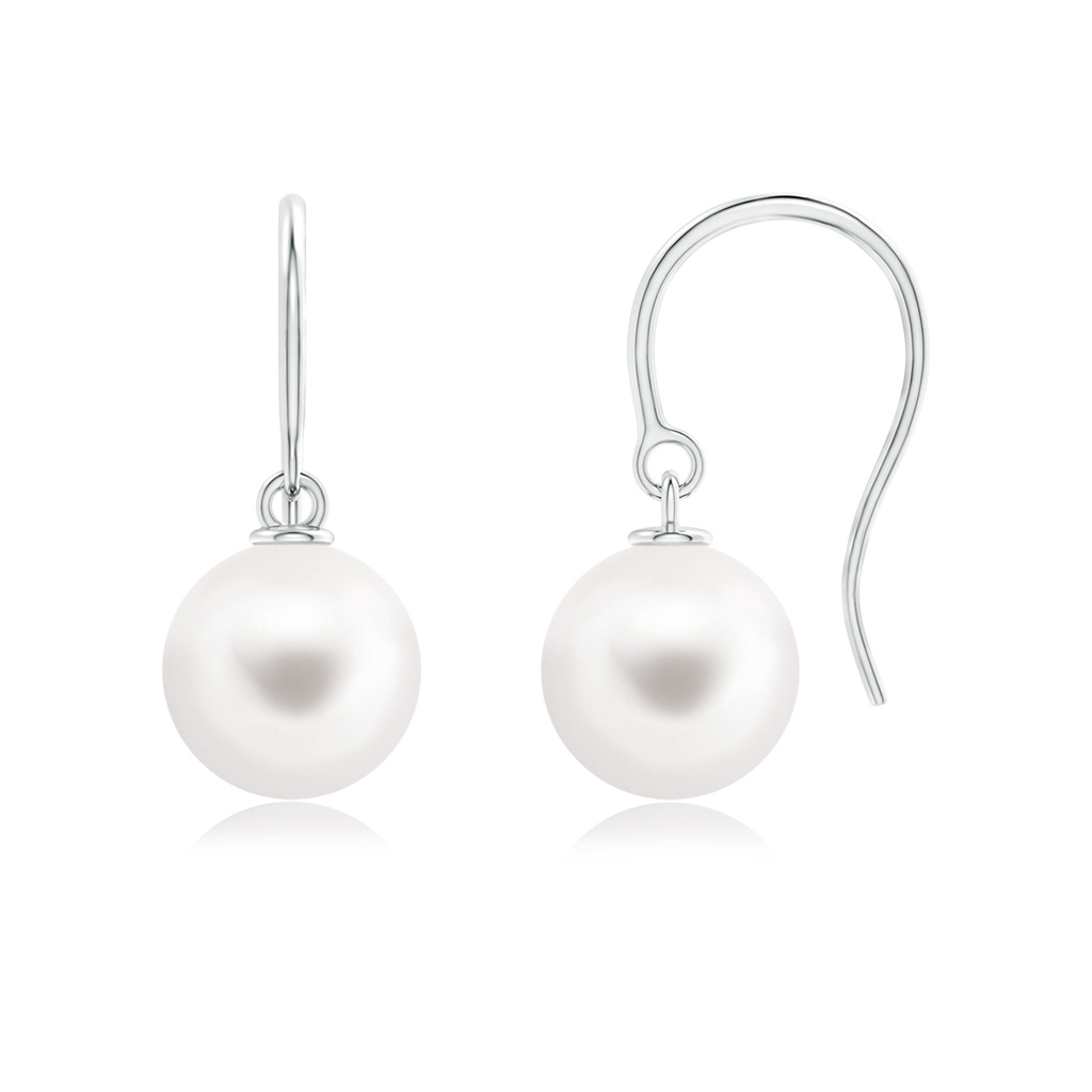 8mm AAA Classic Freshwater Pearl Fish Hook Earrings in White Gold