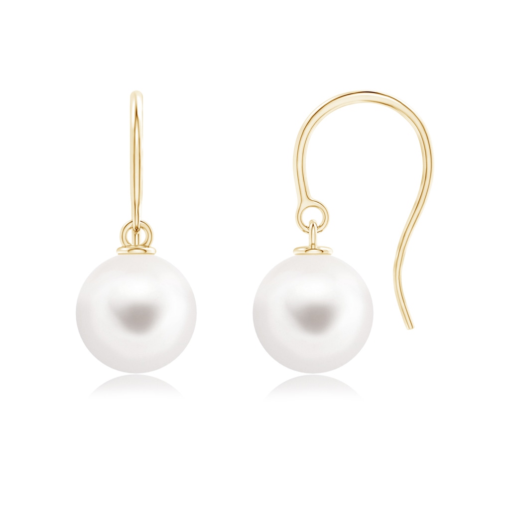 8mm AAA Classic Freshwater Pearl Fish Hook Earrings in Yellow Gold