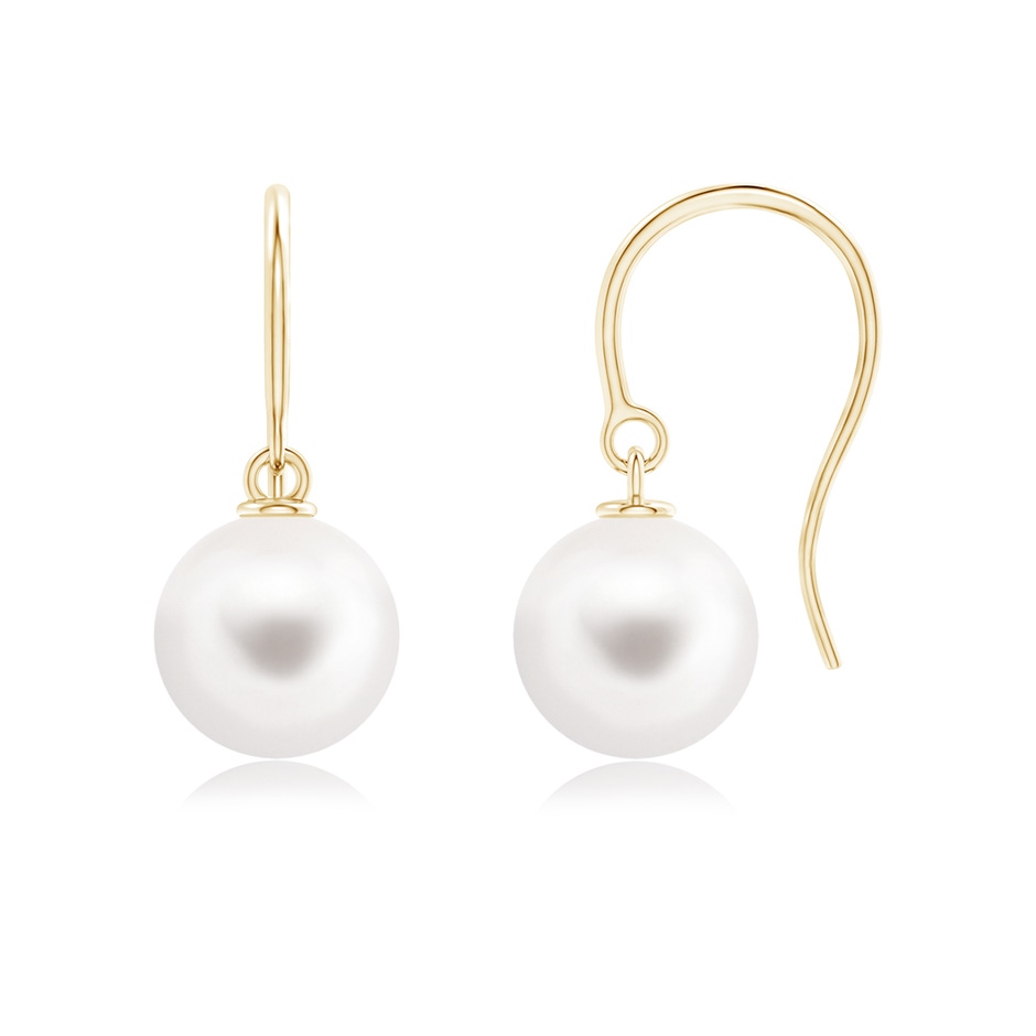 8mm AAA Classic Freshwater Pearl Fish Hook Earrings in Yellow Gold 