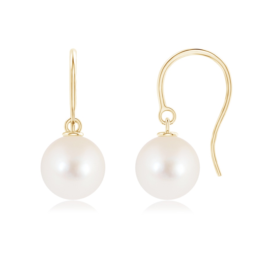 8mm AAAA Classic Freshwater Pearl Fish Hook Earrings in Yellow Gold 