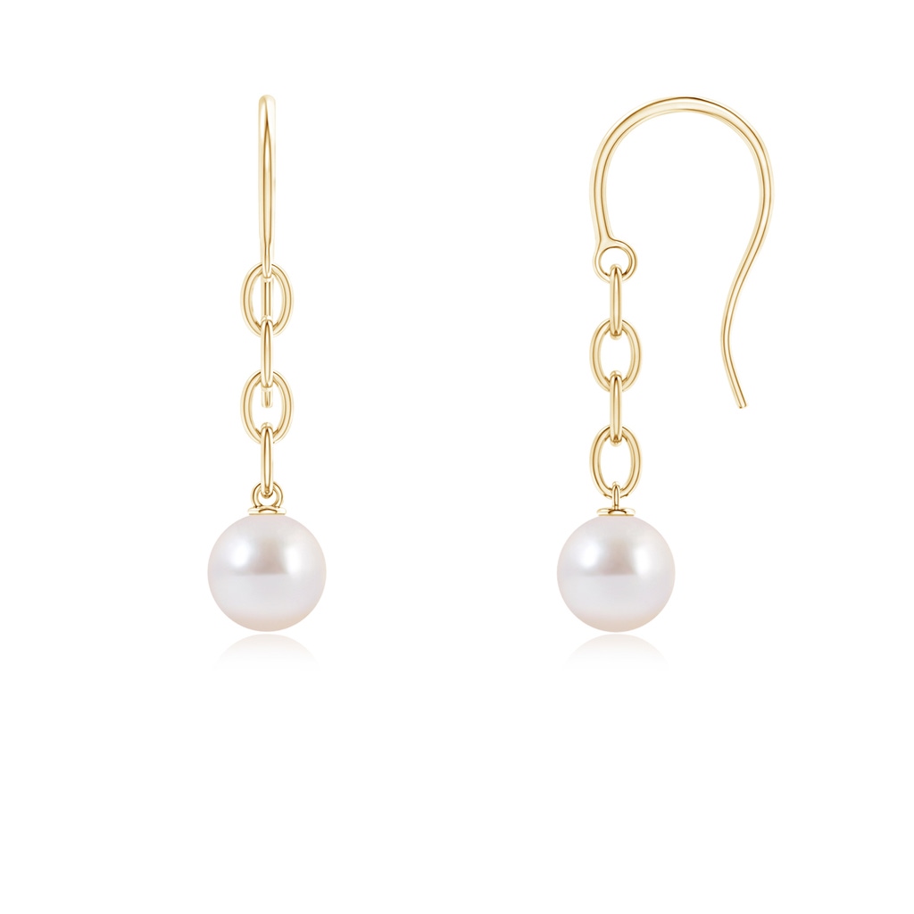6mm AAAA Solitaire Japanese Akoya Pearl Drop Earrings in Yellow Gold