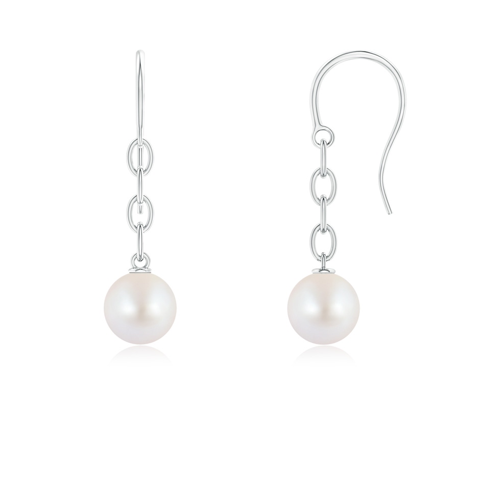 7mm AA Solitaire Japanese Akoya Pearl Drop Earrings in White Gold 