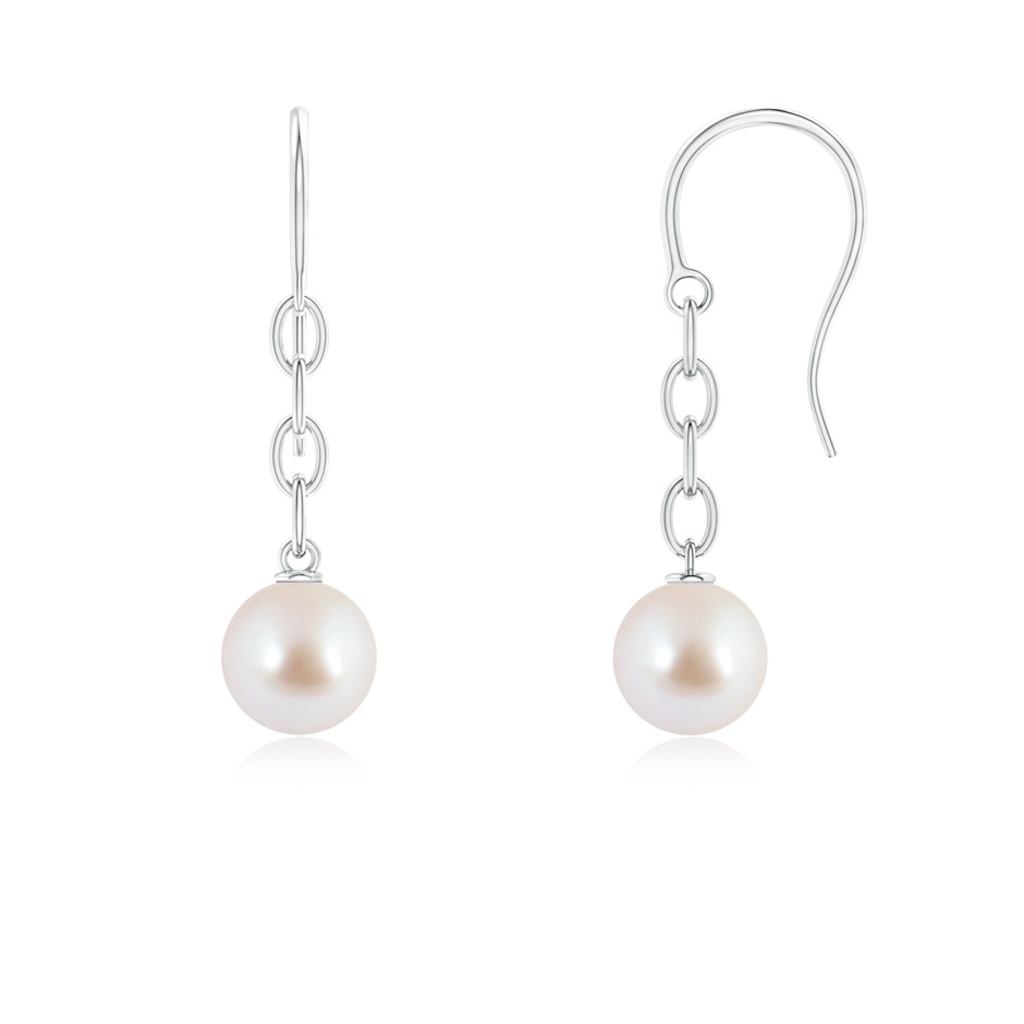 7mm AAA Solitaire Japanese Akoya Pearl Drop Earrings in White Gold 