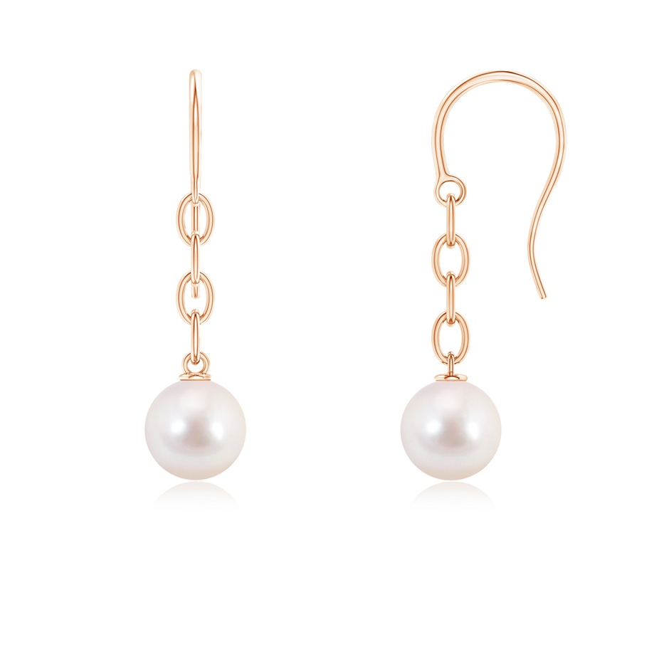 7mm AAAA Solitaire Japanese Akoya Pearl Drop Earrings in Rose Gold 