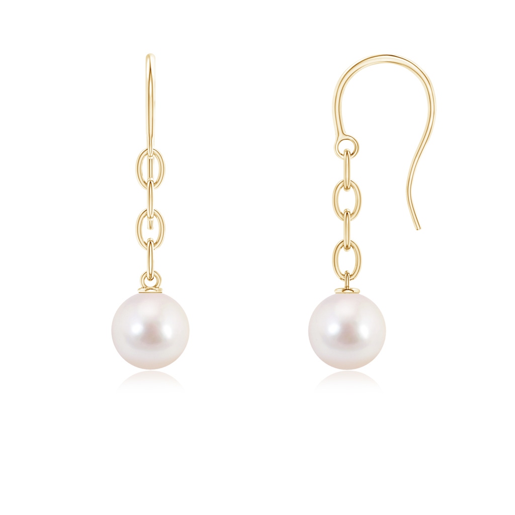 7mm AAAA Solitaire Japanese Akoya Pearl Drop Earrings in Yellow Gold