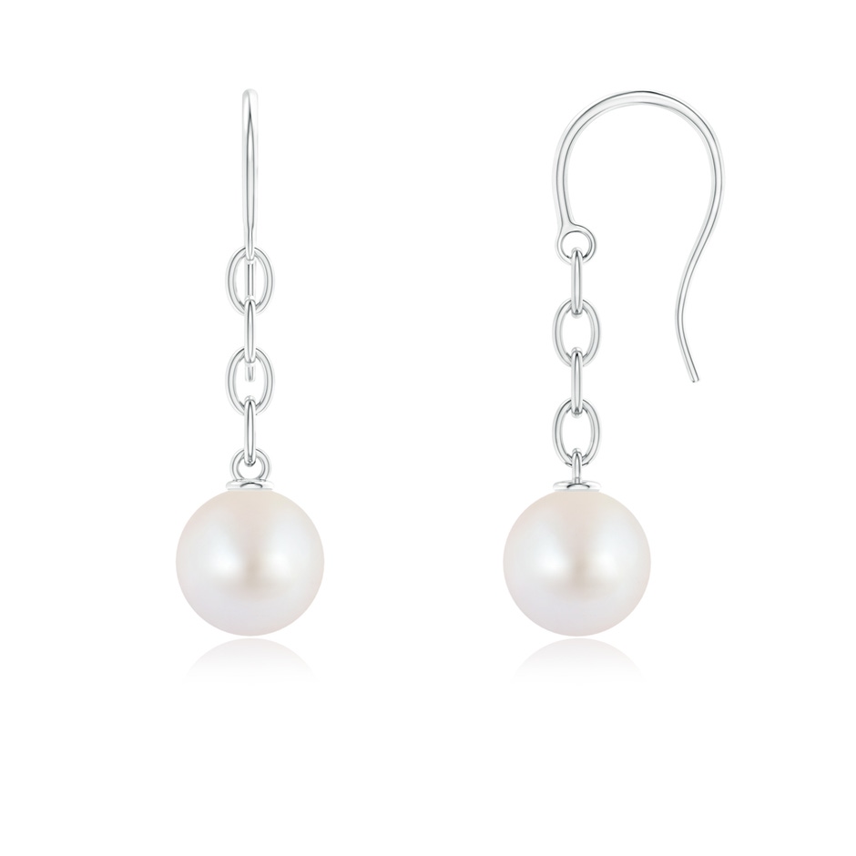 8mm AA Solitaire Japanese Akoya Pearl Drop Earrings in White Gold 