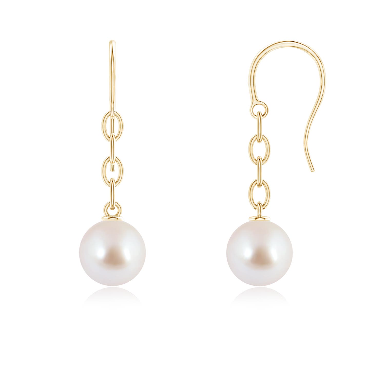 8mm AAA Solitaire Japanese Akoya Pearl Drop Earrings in Yellow Gold