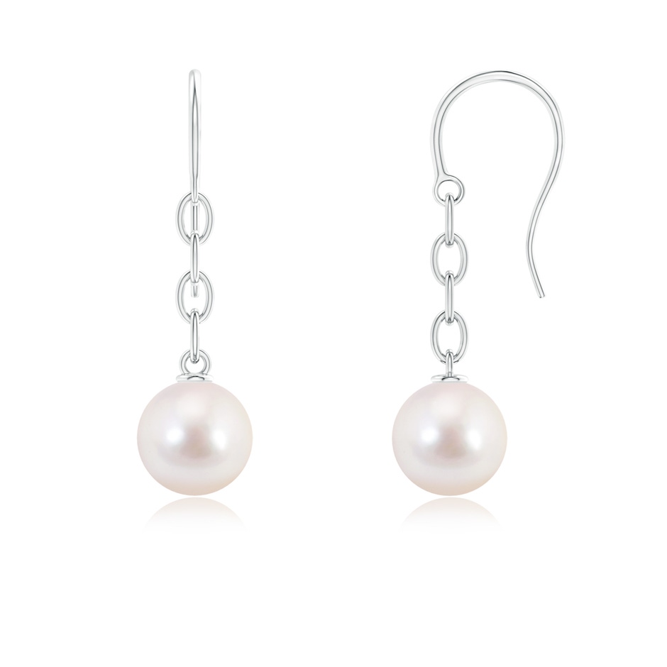 8mm AAAA Solitaire Japanese Akoya Pearl Drop Earrings in 10K White Gold 