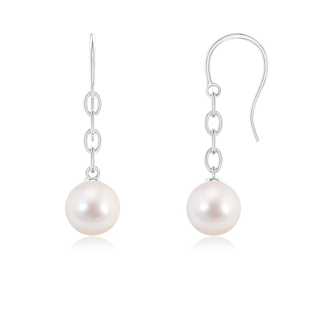 8mm AAAA Solitaire Japanese Akoya Pearl Drop Earrings in White Gold