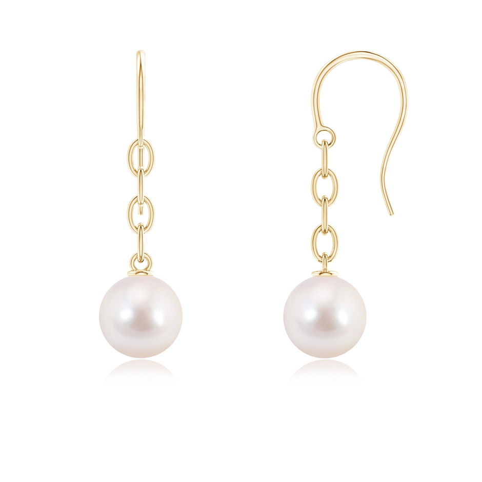 8mm AAAA Solitaire Japanese Akoya Pearl Drop Earrings in Yellow Gold 