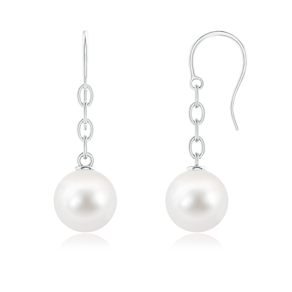 10mm AAA Solitaire Freshwater Pearl Drop Earrings in White Gold 