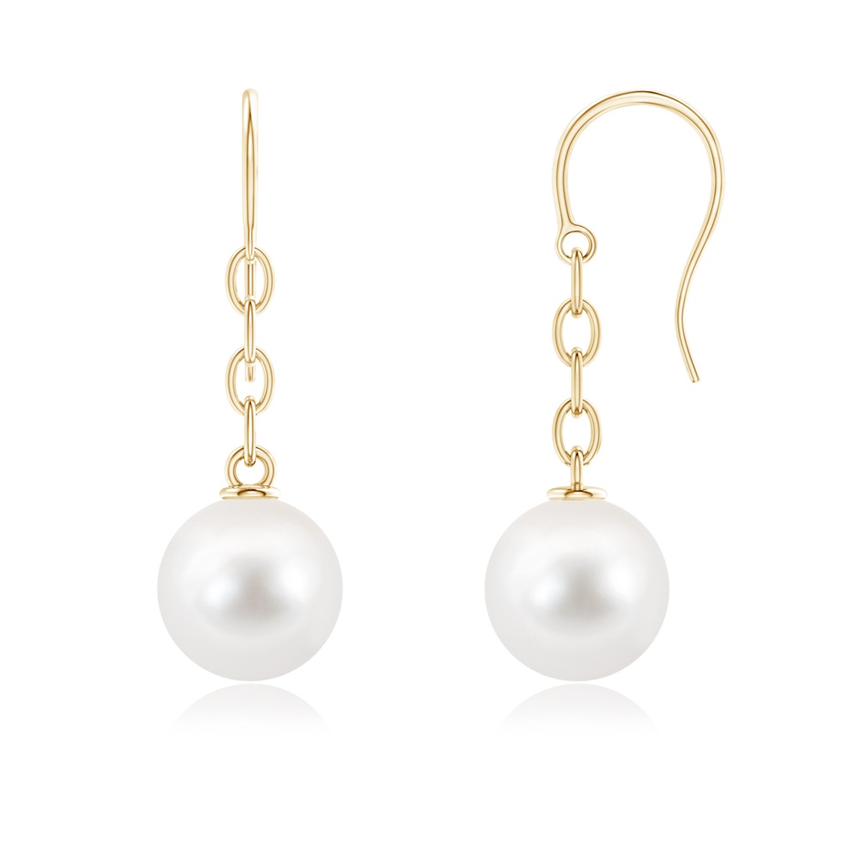 10mm AAA Solitaire Freshwater Pearl Drop Earrings in Yellow Gold 