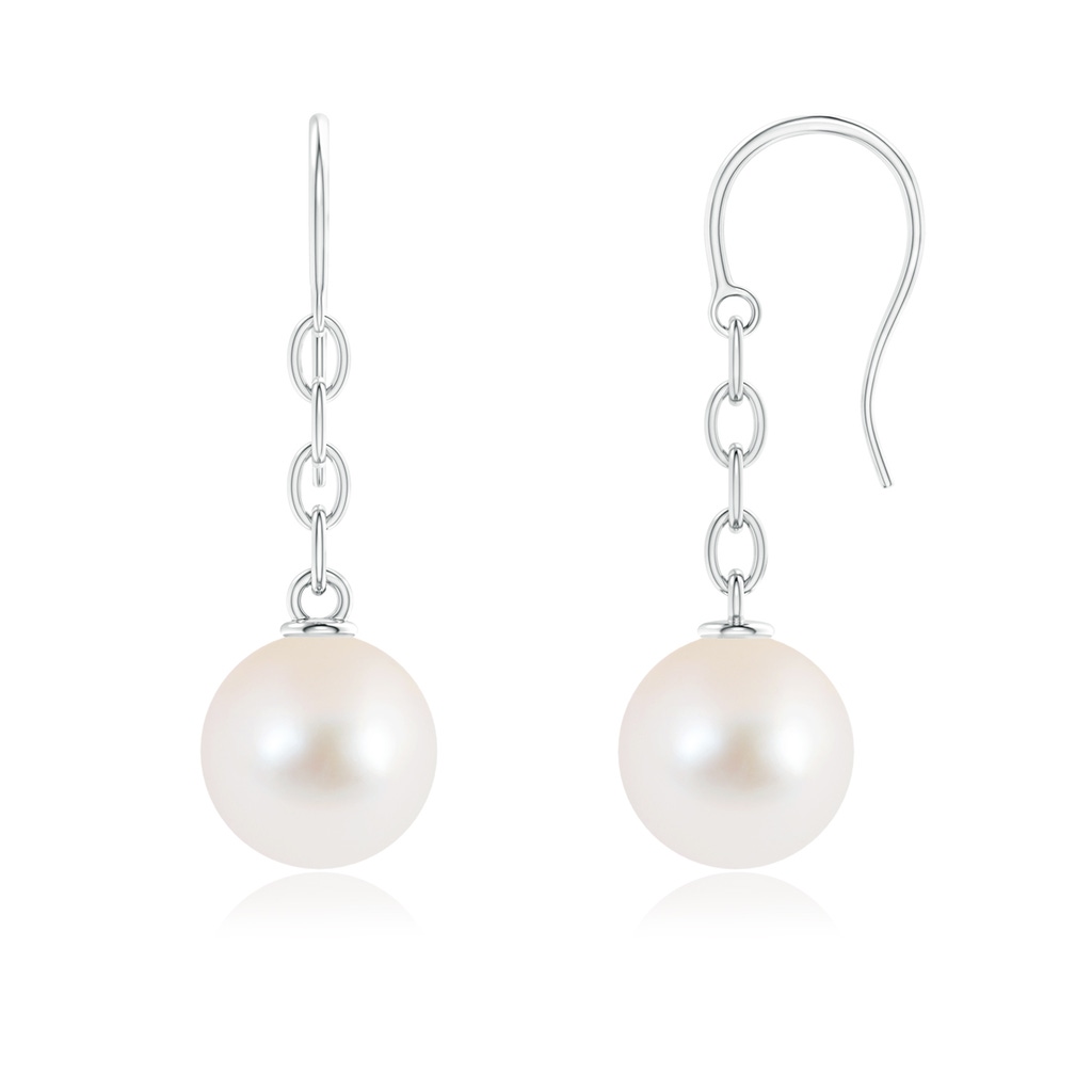 10mm AAAA Solitaire Freshwater Pearl Drop Earrings in White Gold