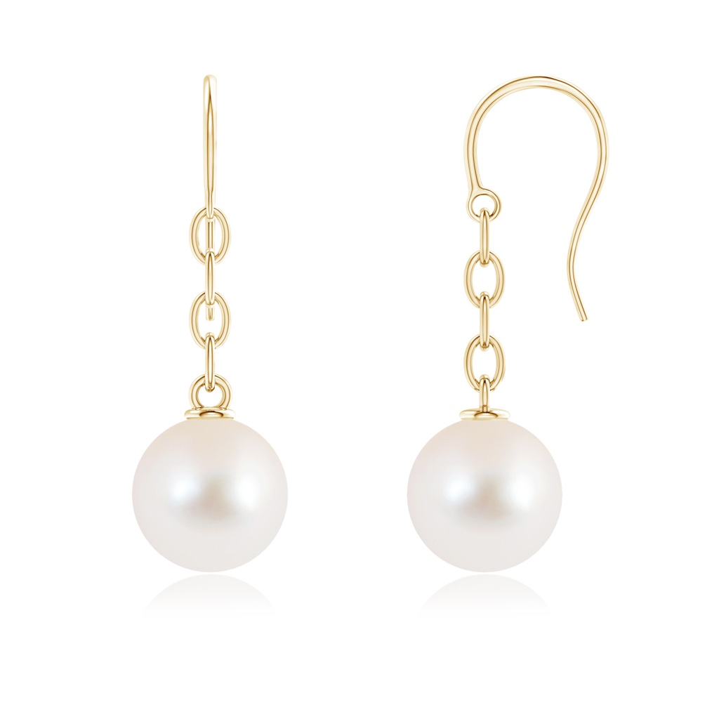 10mm AAAA Solitaire Freshwater Pearl Drop Earrings in Yellow Gold