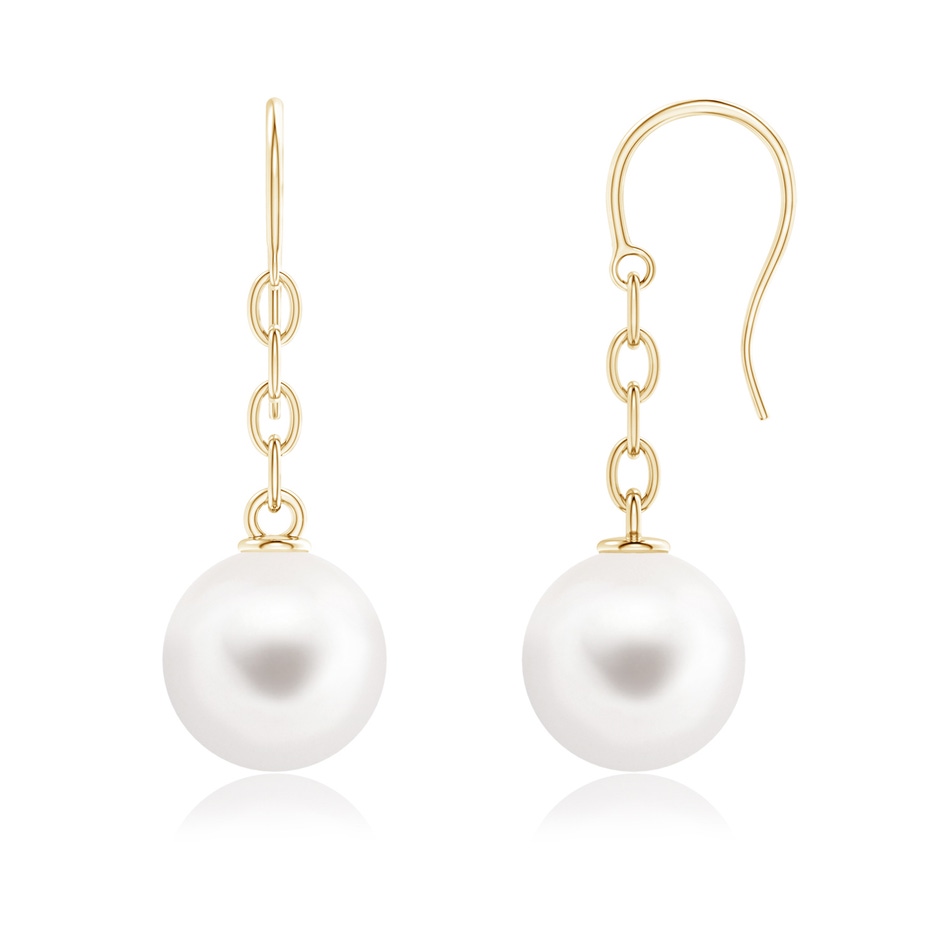 11mm AAA Solitaire Freshwater Pearl Drop Earrings in Yellow Gold 
