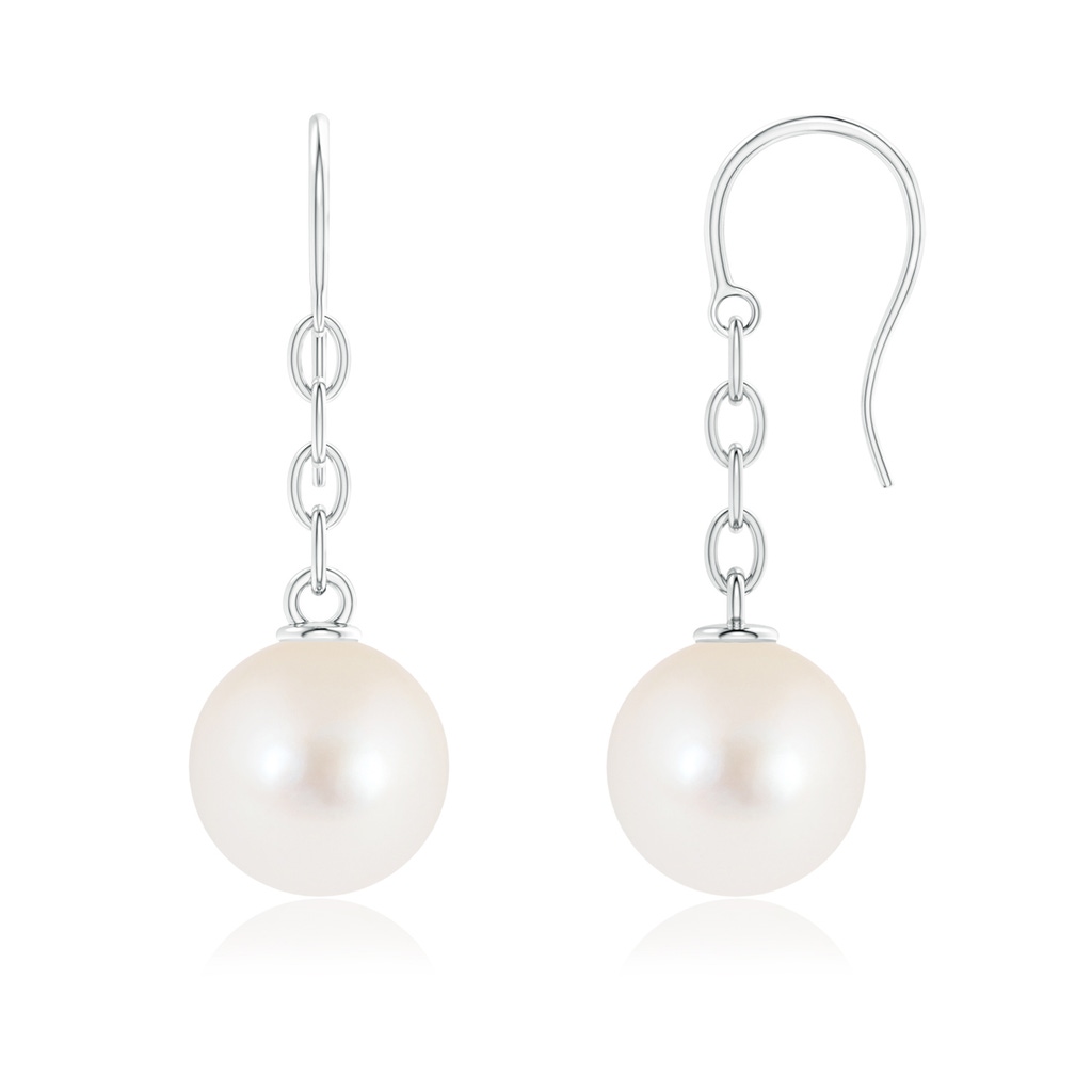 11mm AAAA Solitaire Freshwater Pearl Drop Earrings in White Gold 