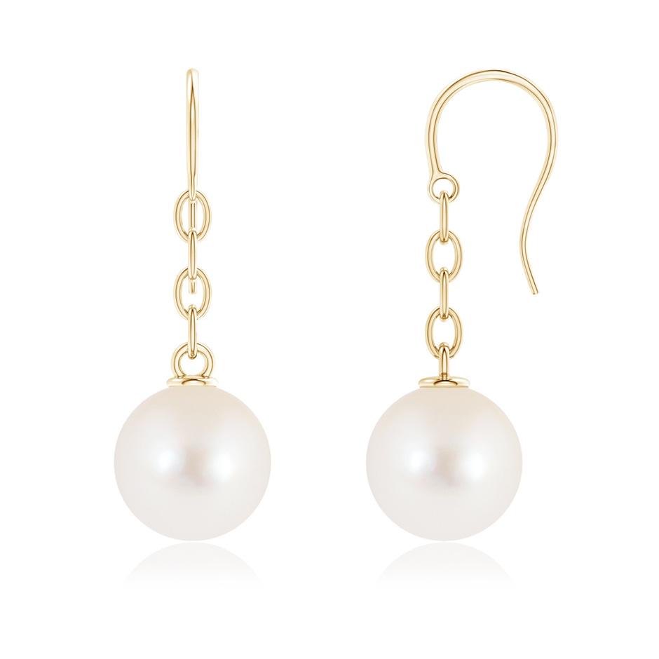 11mm AAAA Solitaire Freshwater Pearl Drop Earrings in Yellow Gold 