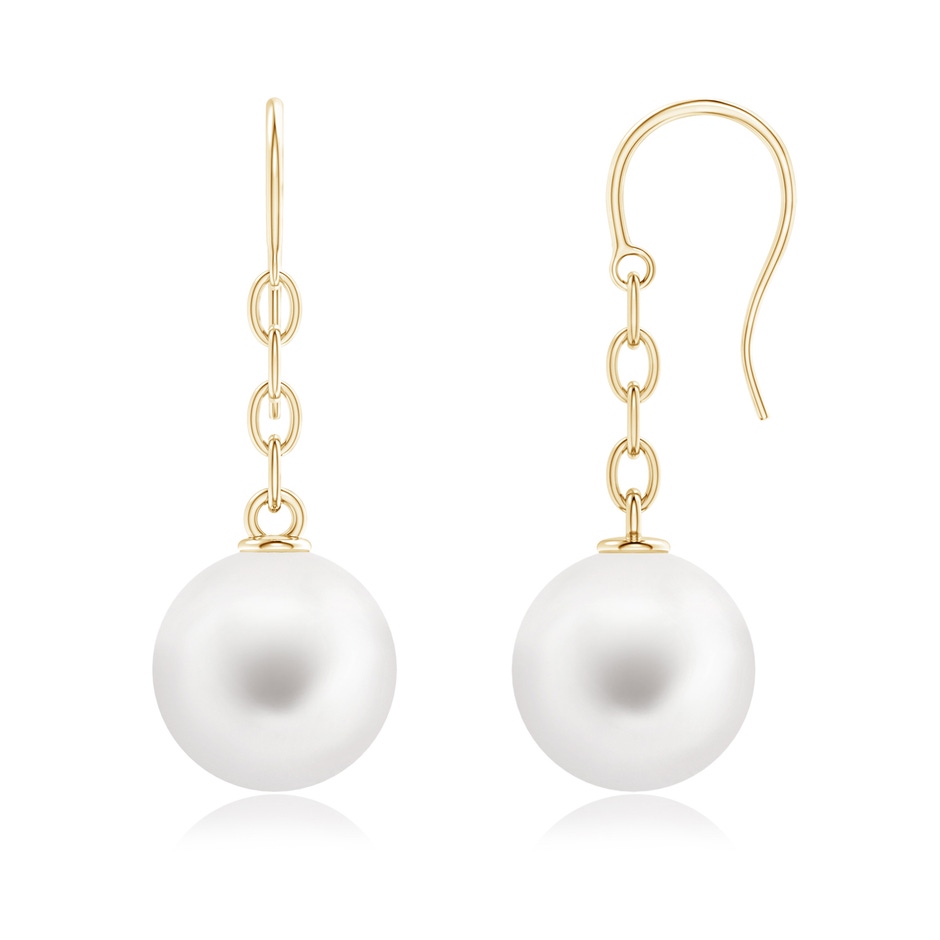 12mm AA Solitaire Freshwater Pearl Drop Earrings in Yellow Gold 