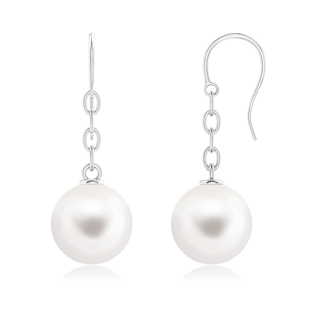 12mm AAA Solitaire Freshwater Pearl Drop Earrings in White Gold