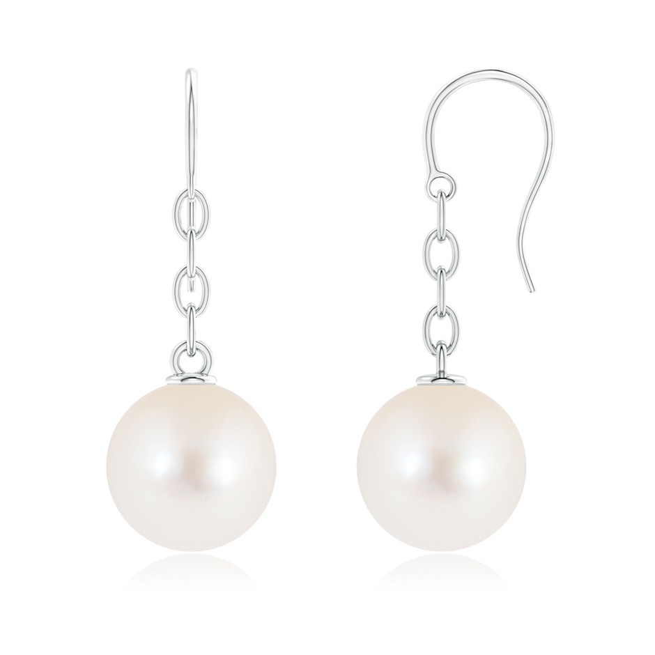 12mm AAAA Solitaire Freshwater Pearl Drop Earrings in White Gold 