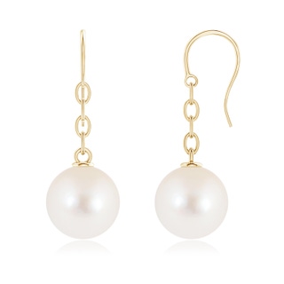 12mm AAAA Solitaire Freshwater Pearl Drop Earrings in Yellow Gold