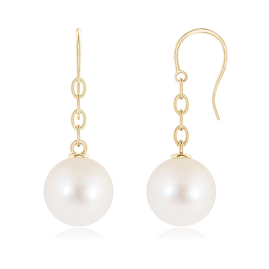 12mm AAAA Solitaire Freshwater Pearl Drop Earrings in Yellow Gold 