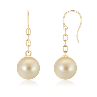 11mm AAA Solitaire Golden South Sea Cultured Pearl Drop Earrings in Yellow Gold