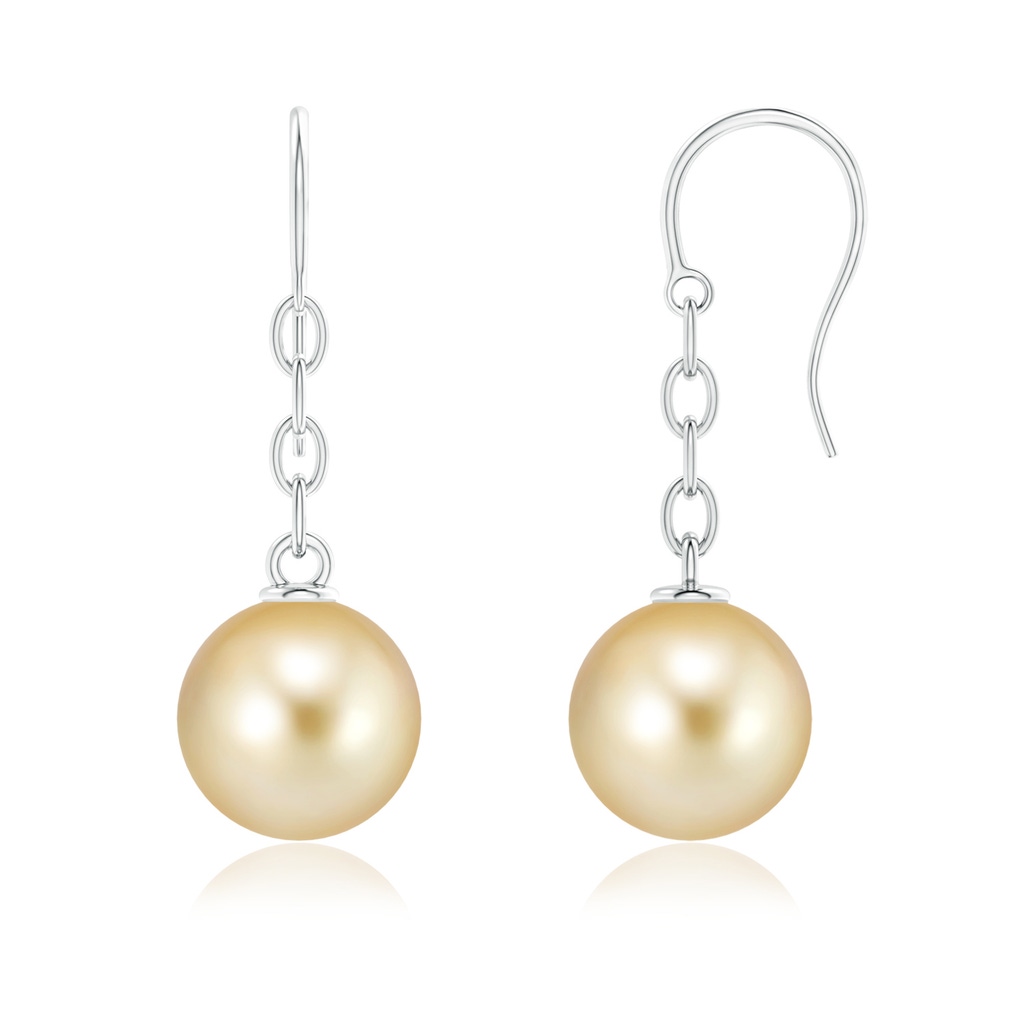 11mm AAAA Solitaire Golden South Sea Cultured Pearl Drop Earrings in White Gold