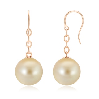 13mm AAA Solitaire Golden South Sea Cultured Pearl Drop Earrings in Rose Gold