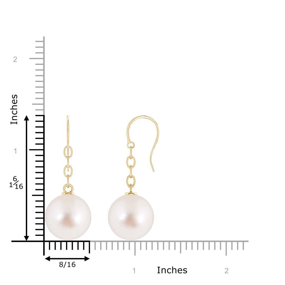 13mm AAAA Solitaire South Sea Cultured Pearl Drop Earrings in Yellow Gold - ruler