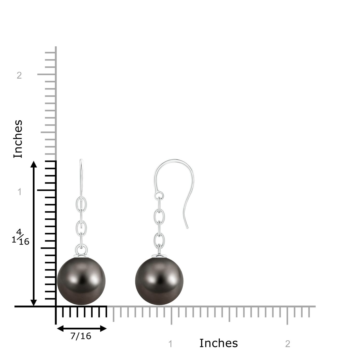 11mm AAA Solitaire Tahitian Pearl Drop Earrings in White Gold - ruler