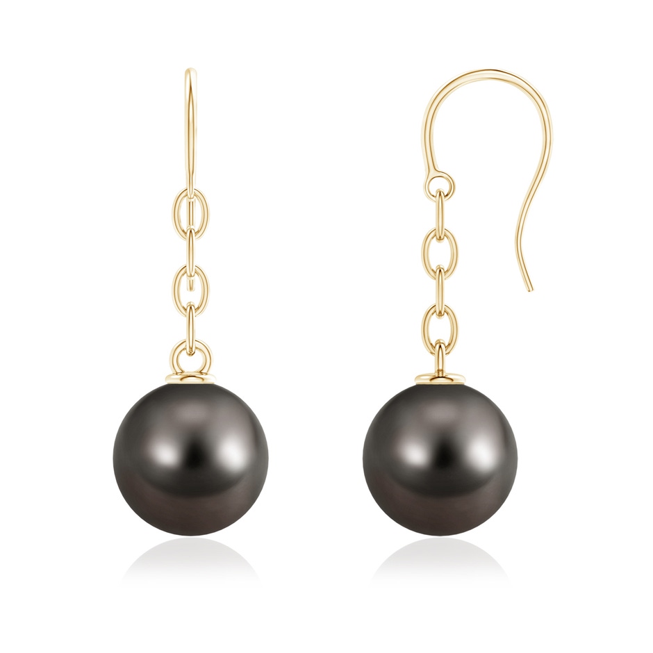 11mm AAA Solitaire Tahitian Pearl Drop Earrings in Yellow Gold 