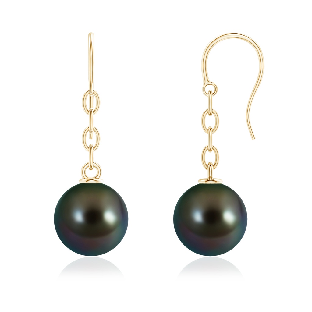 11mm AAAA Solitaire Tahitian Pearl Drop Earrings in Yellow Gold