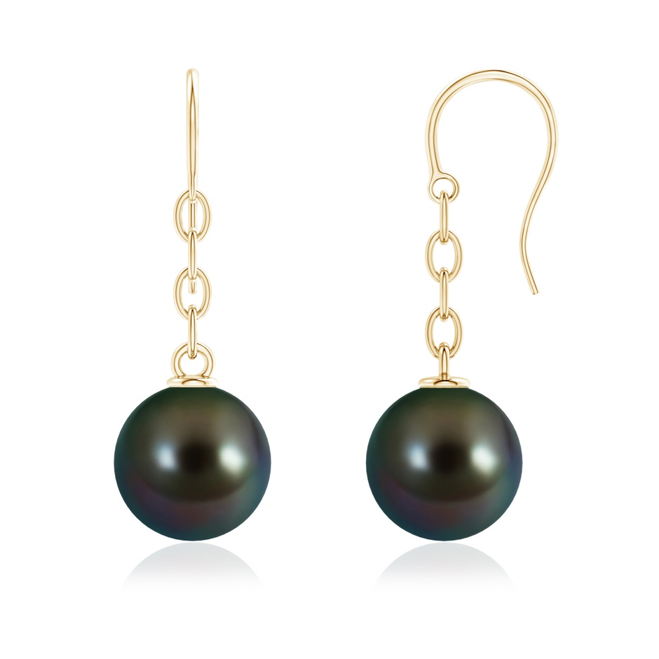11mm AAAA Solitaire Tahitian Pearl Drop Earrings in Yellow Gold 