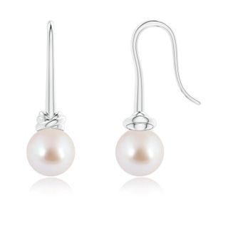 8mm AAA Fish Hook Akoya Cultured Pearl Drop Earrings in White Gold