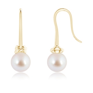 8mm AAA Fish Hook Akoya Cultured Pearl Drop Earrings in Yellow Gold