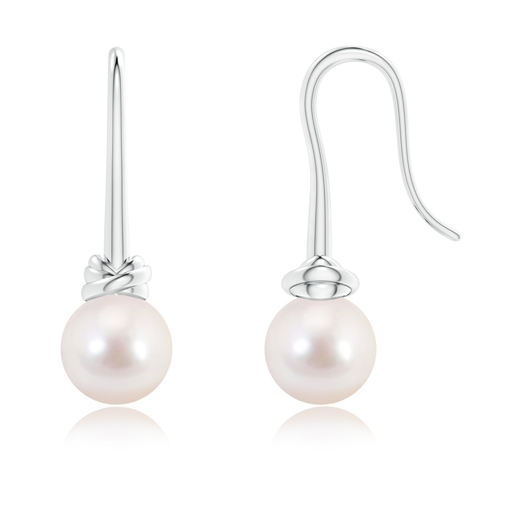 8mm AAAA Fish Hook Akoya Cultured Pearl Drop Earrings in S999 Silver