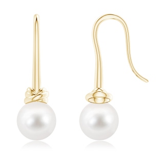 9mm AAA Fish Hook Freshwater Cultured Pearl Drop Earrings in Yellow Gold