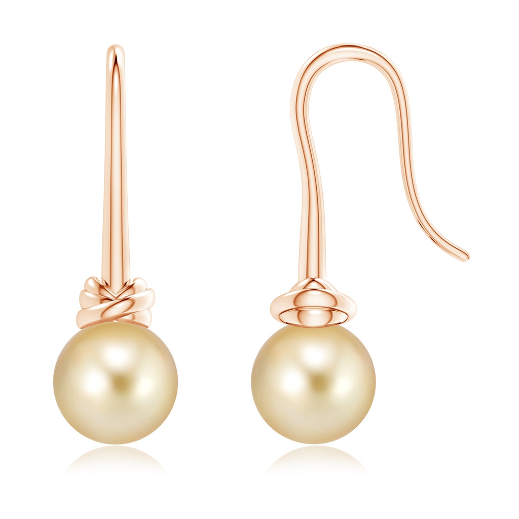 9mm AAAA Fish Hook Golden South Sea Cultured Pearl Drop Earrings in Rose Gold