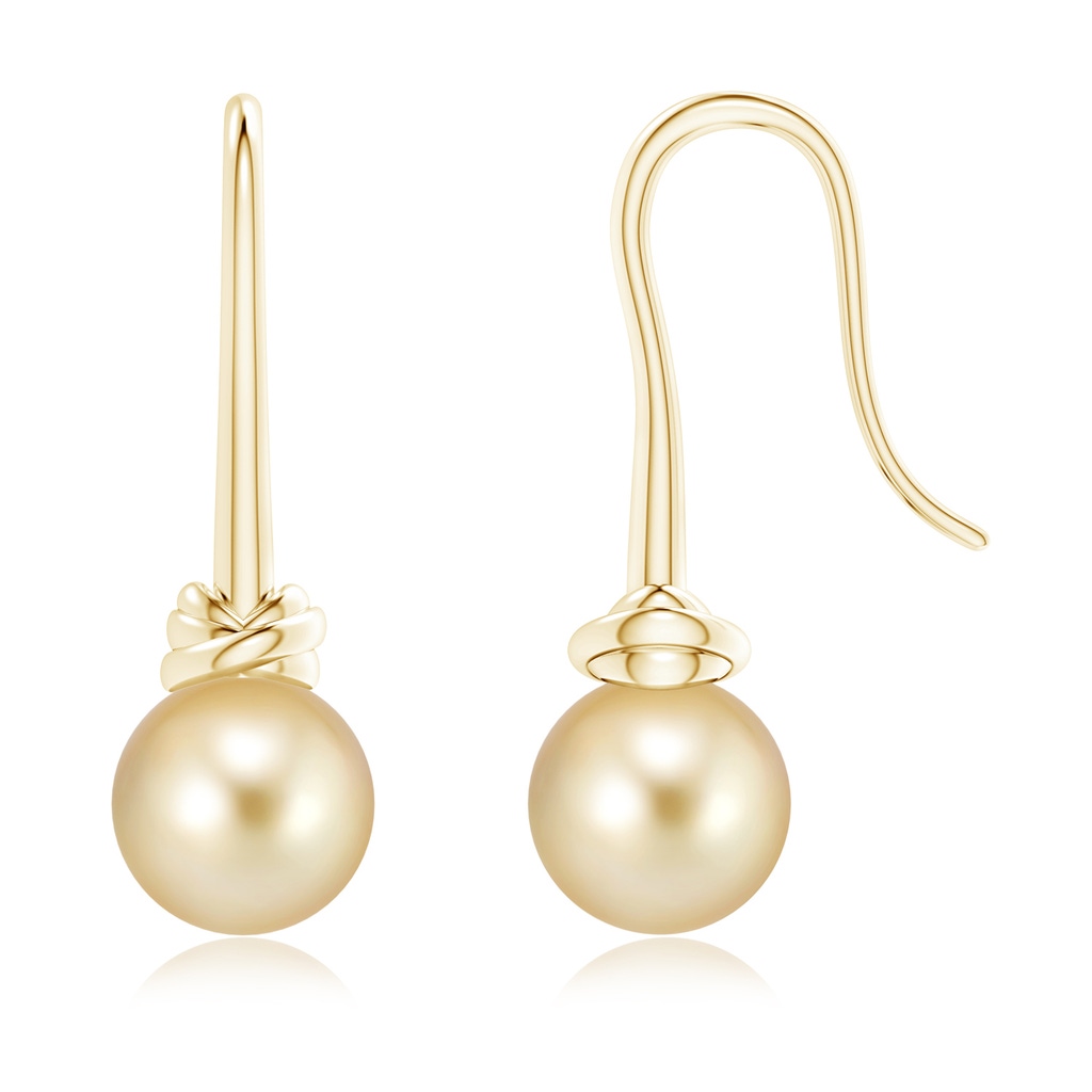 9mm AAAA Fish Hook Golden South Sea Cultured Pearl Drop Earrings in Yellow Gold