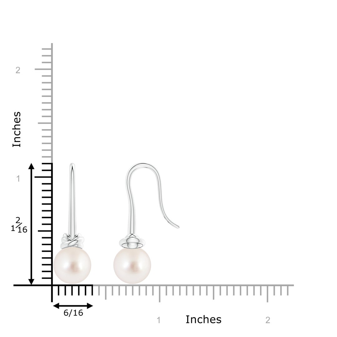 9mm AAAA Fish Hook South Sea Pearl Drop Earrings in White Gold - ruler
