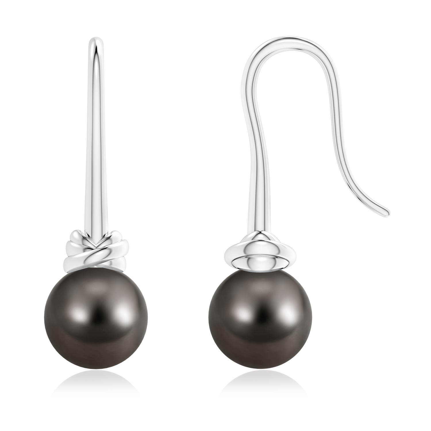 9mm AAA Fish Hook Tahitian Pearl Drop Earrings in White Gold