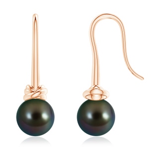 9mm AAAA Fish Hook Tahitian Pearl Drop Earrings in 10K Rose Gold