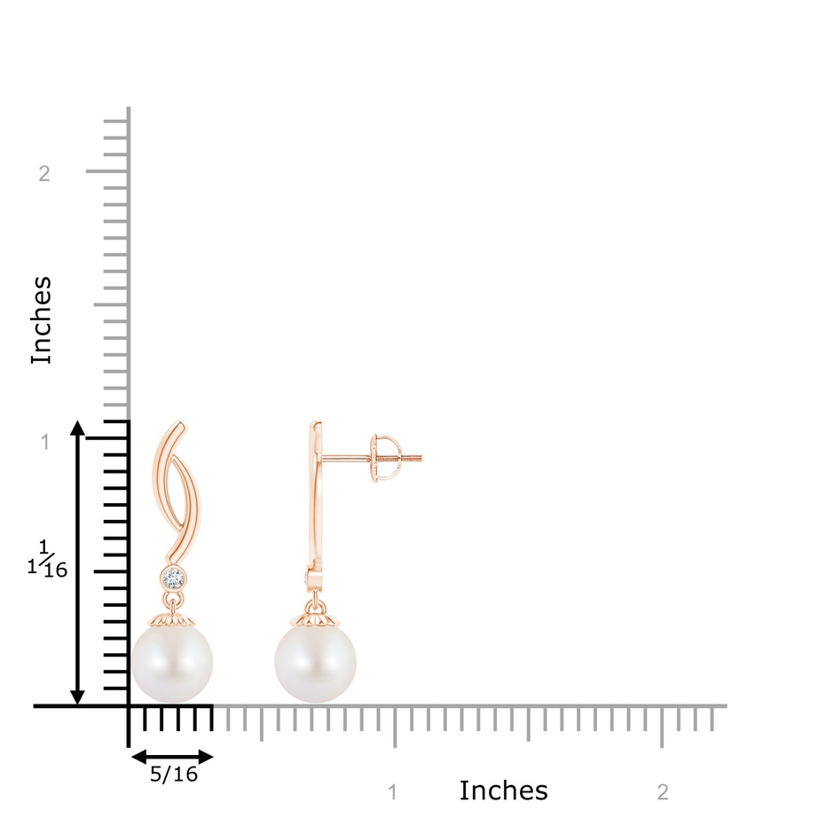 8mm AA Akoya Cultured Pearl Twist Drop Earrings with Diamonds in Rose Gold product image