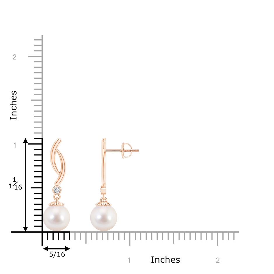 8mm AAAA Akoya Cultured Pearl Twist Drop Earrings with Diamonds in Rose Gold product image