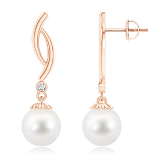 9mm AAA Freshwater Cultured Pearl Twist Drop Earrings with Diamonds in Rose Gold