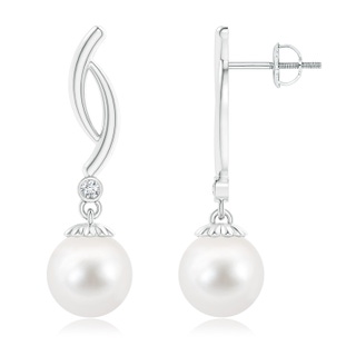 9mm AAA Freshwater Cultured Pearl Twist Drop Earrings with Diamonds in White Gold