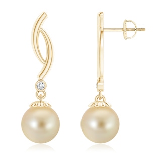 9mm AAA Golden South Sea Cultured Pearl Twist Drop Earrings in Yellow Gold