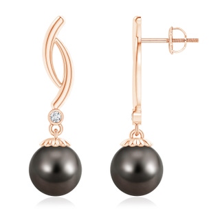 9mm AAA Tahitian Pearl Twist Drop Earrings with Diamonds in Rose Gold