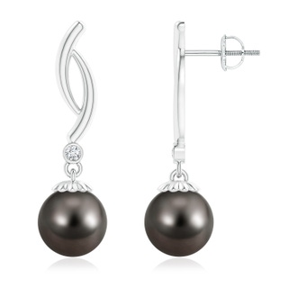 9mm AAA Tahitian Pearl Twist Drop Earrings with Diamonds in White Gold